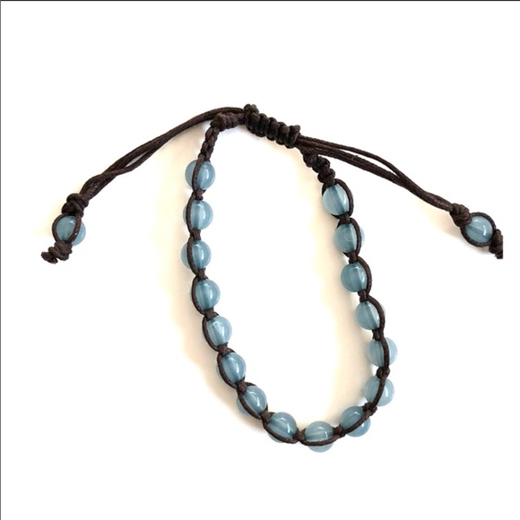 Jewelry - Blue Stone Beaded Bracelet on Leather Cord!